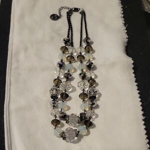 Source Unknown Black, Clear and Opalescent Multi-Strand Beaded Necklace